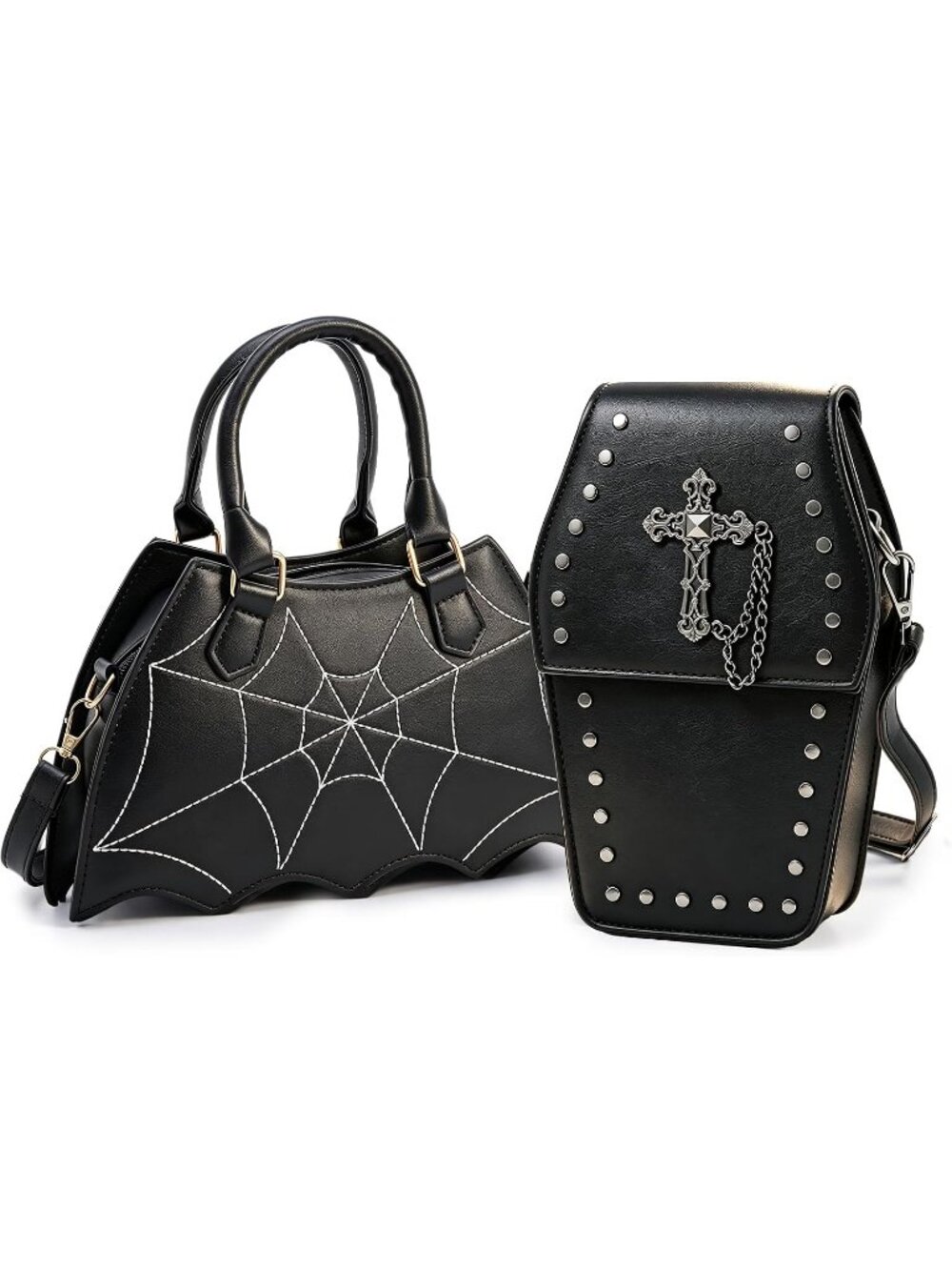 Women's Coffin Ghost Halloween Purse Set 2 Pack Pu Leather Zipper Crossbody Bag